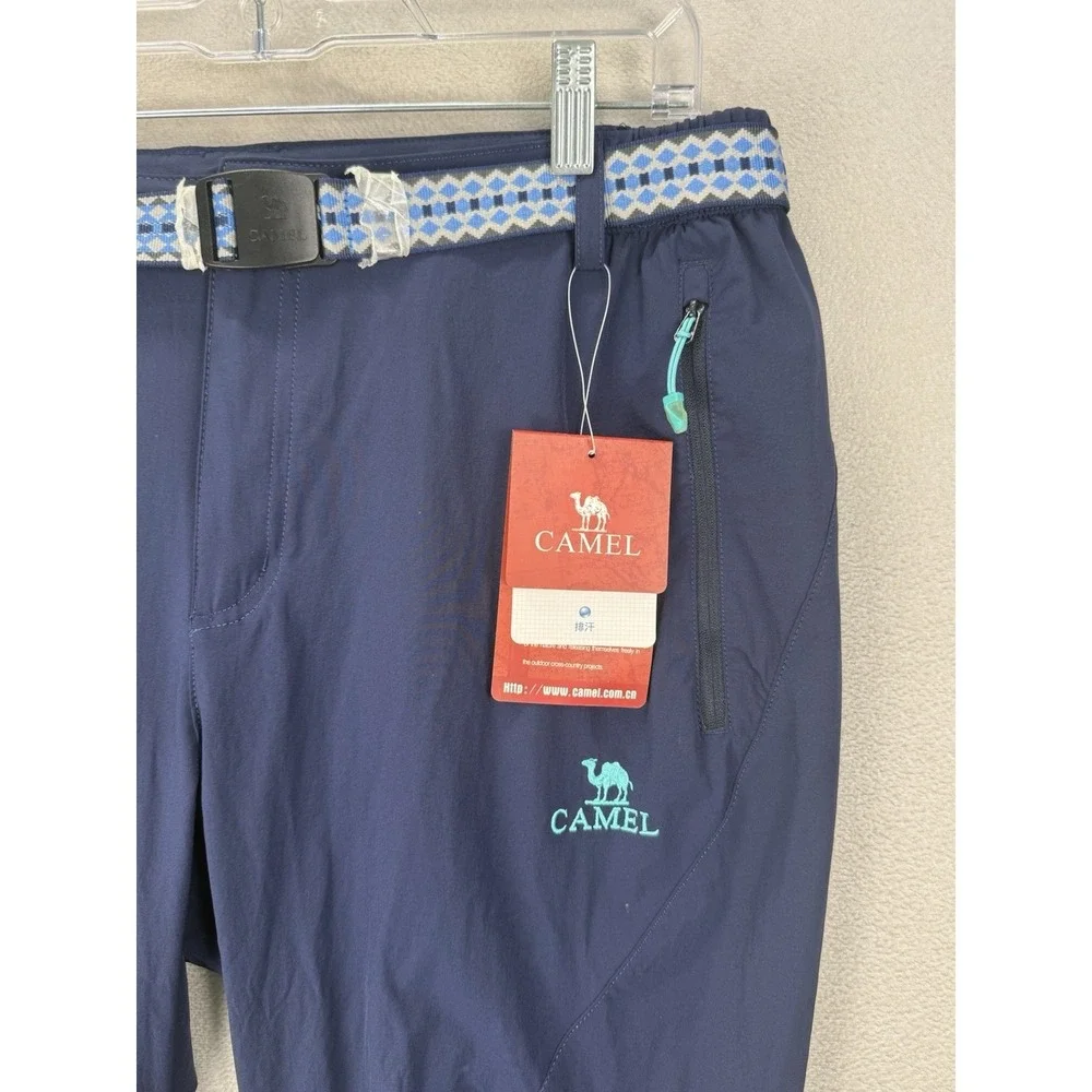 NWT Camel Mens 34x31 Navy Hiking Pants Nylon Belted Zip Pocket Outdoor - Picture 2 of 8